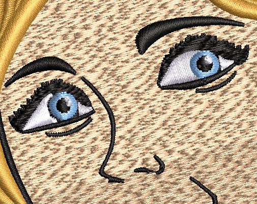 This unique design features a gorgeous gal with her hair up in a classic, comic book style. Close up of design.