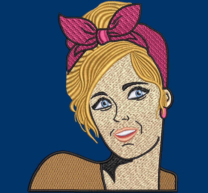 This unique design features a gorgeous gal with her hair up in a classic, comic book style. Stitches Beautifully!