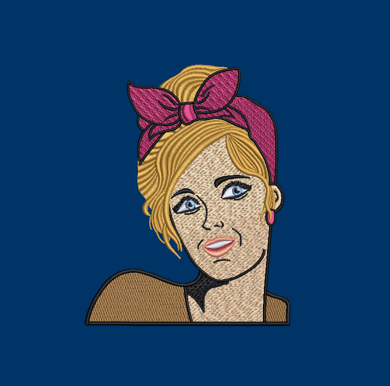 This unique design features a gorgeous gal with her hair up in a classic, comic book style. Stitches Beautifully!
