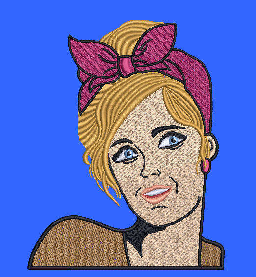 This unique design features a gorgeous gal with her hair up in a classic, comic book style. Stitches Beautifully!