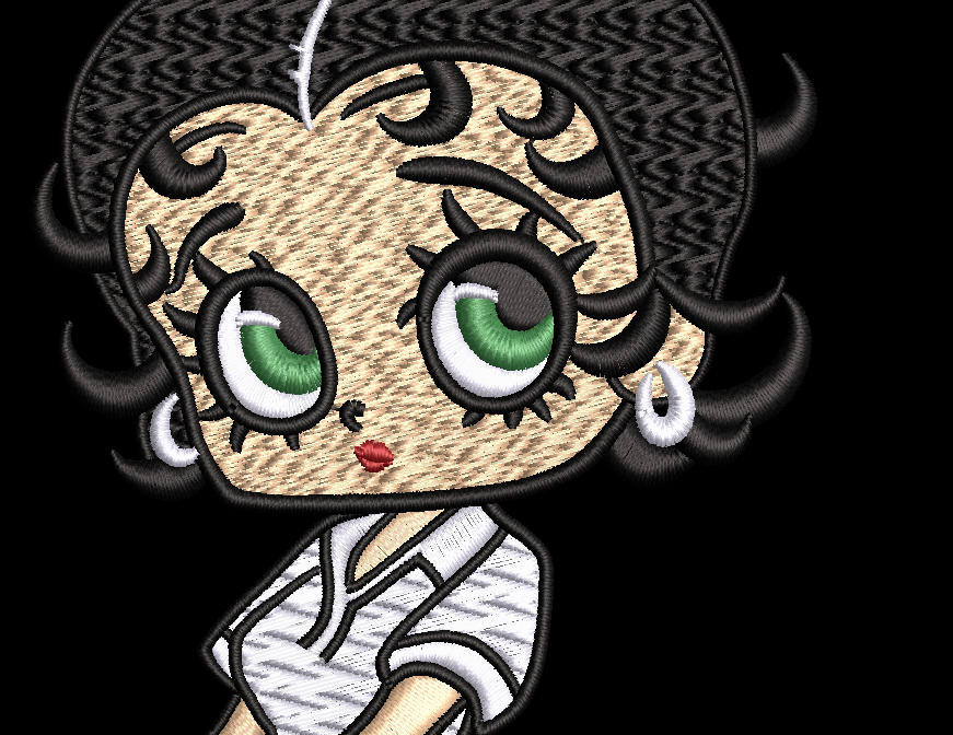 Cartoon character with green eyes and black hair on a black background - NOT included in this listing