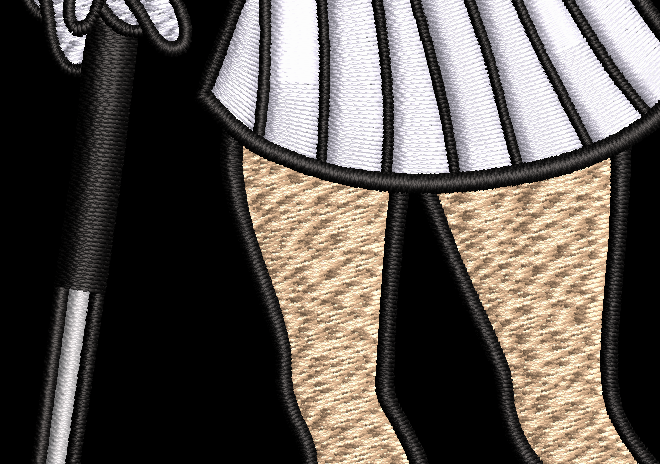 Close-up of a striped skirt and high-heeled shoes on a black background - NOT included in this listing