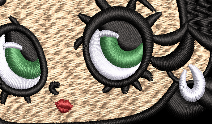Betty Boop with green eyes, black hair, & her iconic lashes! Stiches Beautifully! - close up
