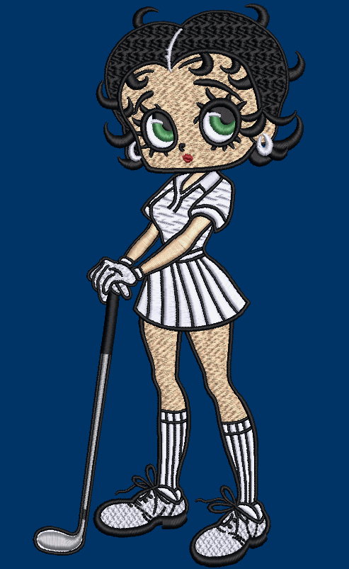 Betty Boop with green eyes, black hair, in golf gear! - NOT included in this listing