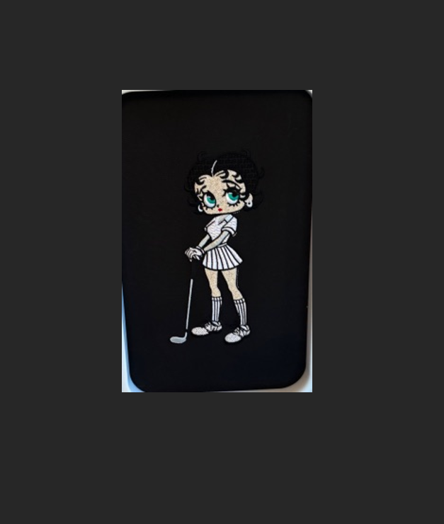 Betty Boop with green eyes, black hair, in golf gear! - NOT included in this listing. Stiches Beautifully!