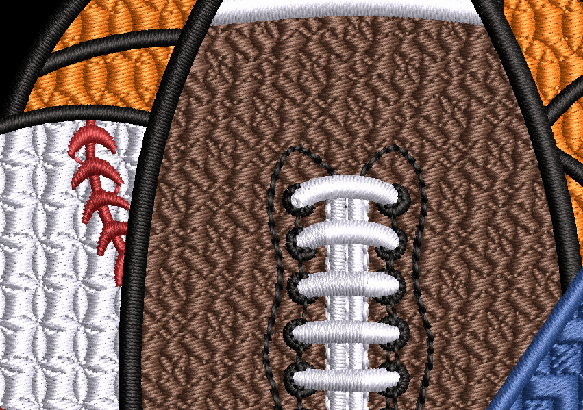 Side Bow - Baseball, Basketball, Football & Cheer cone wrapped with pretty Satin (stitch) bow!
Close up of design