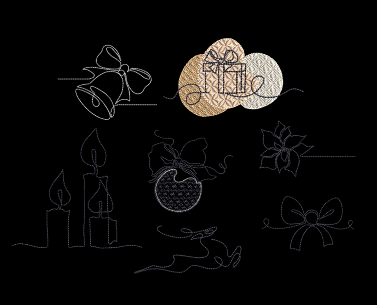Christmas Line Art Embroidery Design Package 15 (30 total) Designs in 4x4 and 5x7 Hoops Sizes