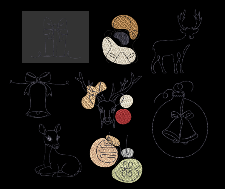 Christmas Line Art Embroidery Design Package 15 (30 total) Designs in 4x4 and 5x7 Hoops Sizes