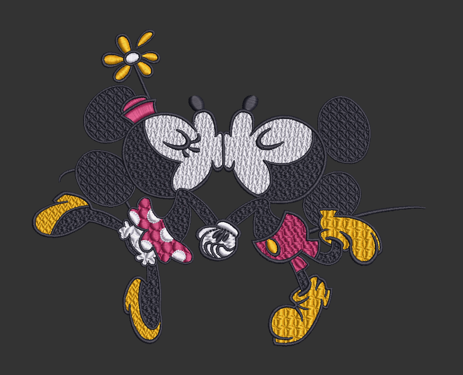 Vintage Mickey and Minnie Mouse Kiss Embroidery Design