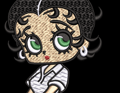 Cartoon character with green eyes and black hair on a black background - NOT included in this listing