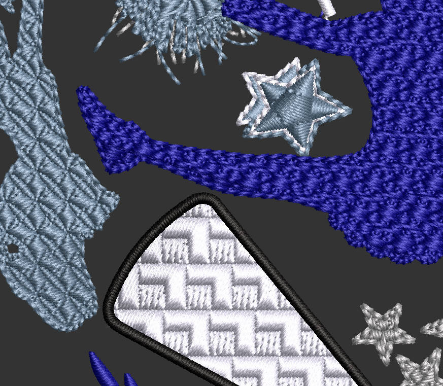 Featuring three iconic jump poses alongside a megaphone, pom-poms, and energetic pendants commanding your team win! Close up of design.