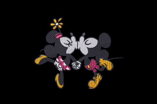 Vintage Mickey and Minnie Mouse Kiss Embroidery Design