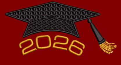 Graduation Embroidery Design - Graduation Cap and 2026 Cap
