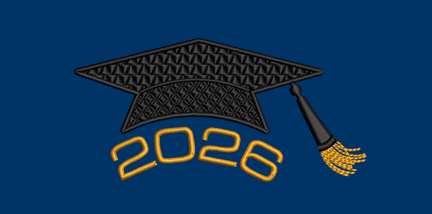 Graduation Embroidery Design - Graduation Cap and 2026 Cap