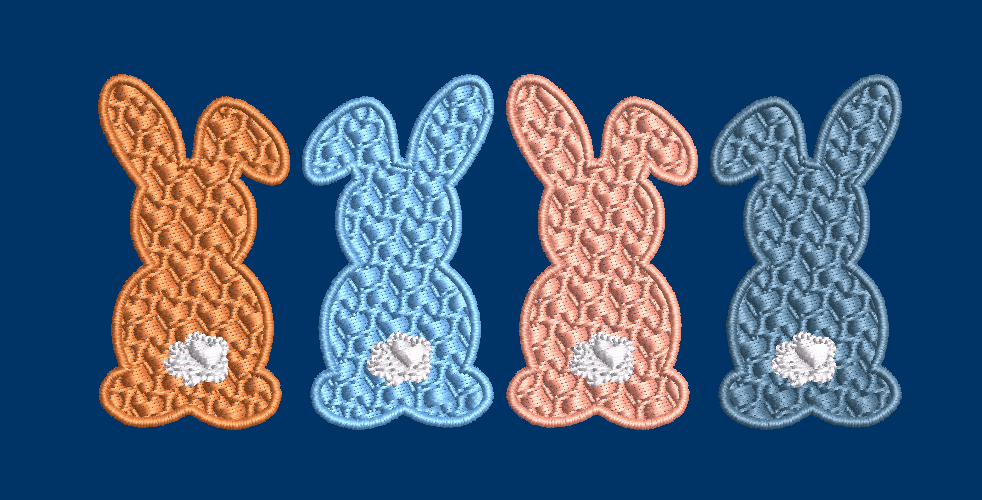 Row of Bunnies and Bunny Appliques and Design