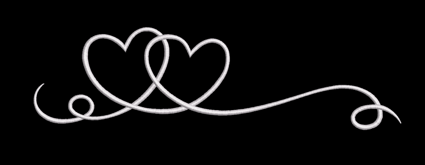 2 Hearts Lineart Satin Stitching - 3 Sizes Digital Download