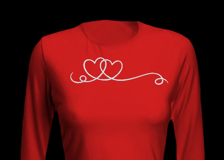 2 Hearts Lineart Satin Stitching - 3 Sizes Digital Download