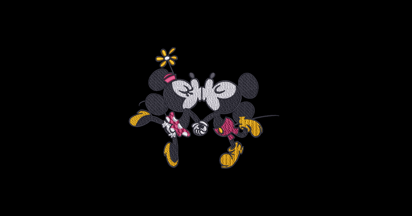 Vintage Mickey and Minnie Mouse Kiss Embroidery Design