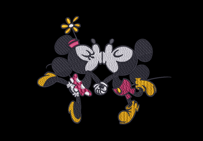 Vintage Mickey and Minnie Mouse Kiss Embroidery Design