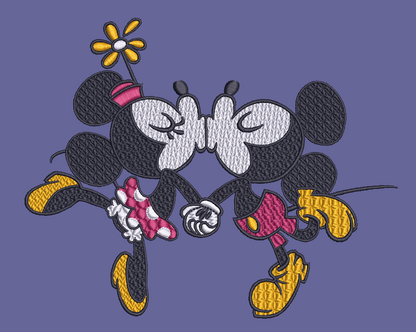 Vintage Mickey and Minnie Mouse Kiss Embroidery Design