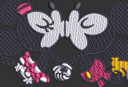 Vintage Mickey and Minnie Mouse Kiss Embroidery Design